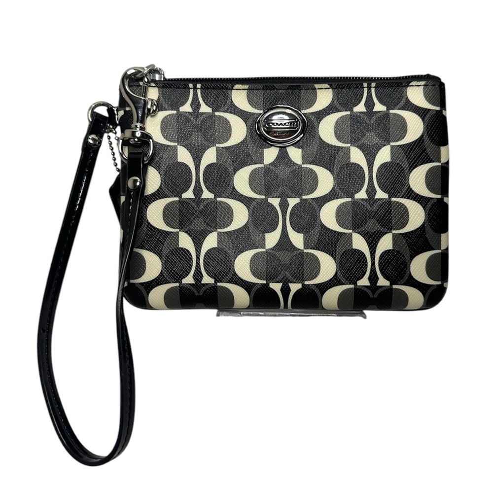 Coach Black and Cream Patterned Wristlet